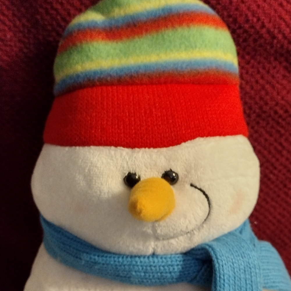 Festive Snowman Plush with Colorful Hat and Scarf - Picture 2 of 12